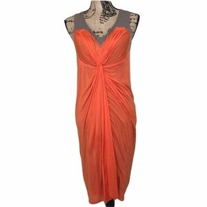 YIGAL AZROUEL Orange & Tan Draped Grecian Dress